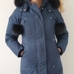 Moose Knuckles Navy Puffer Coat with Black Details